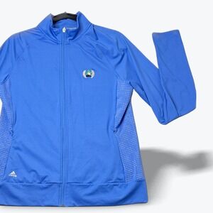 Adidas Women Blue Golf Track Jacket Long Sleeve Embroidered Logo Full Zip Size L